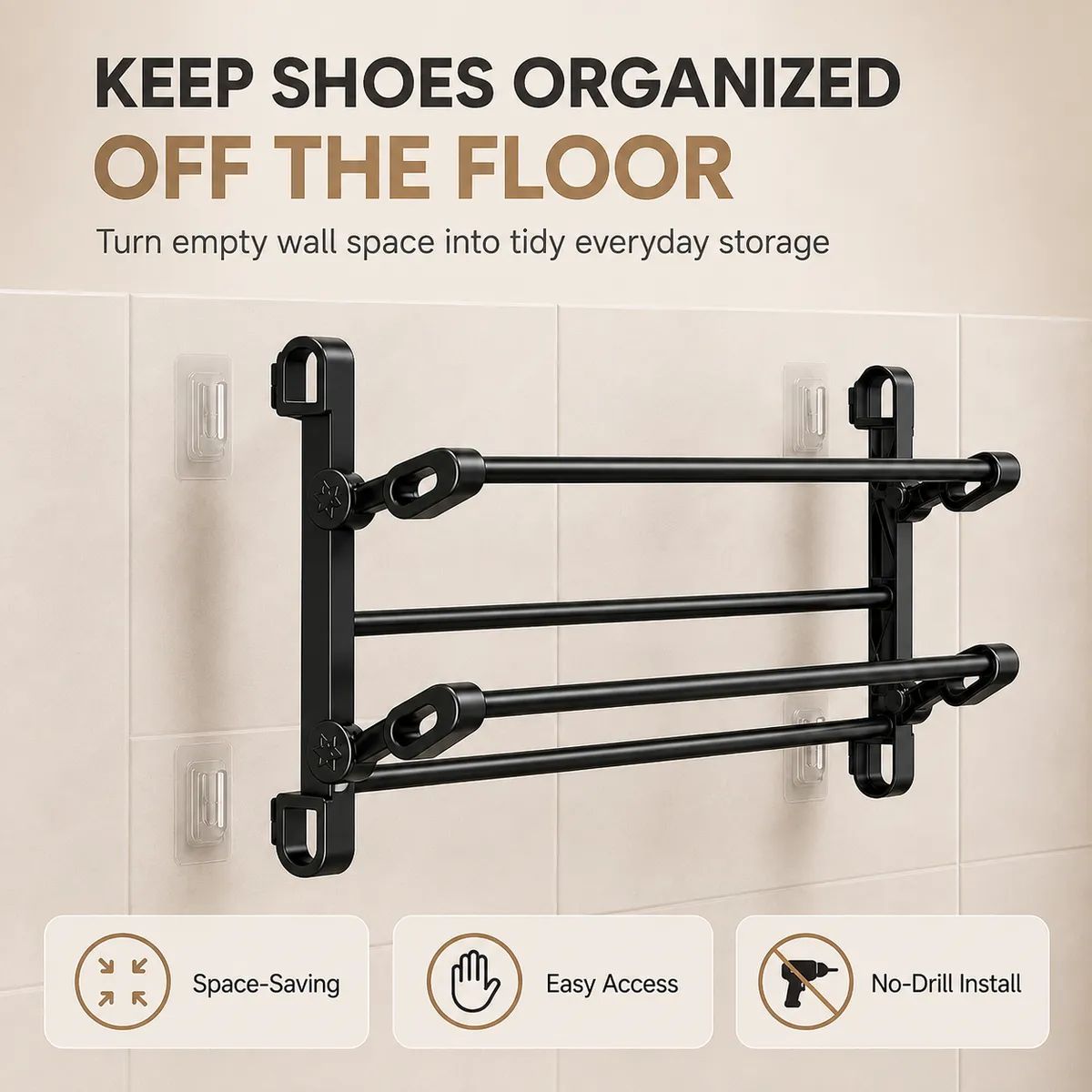 👟 Foldable Wall Shoe Rack – Save Space & Stay Organized | 50% OFF 🔥