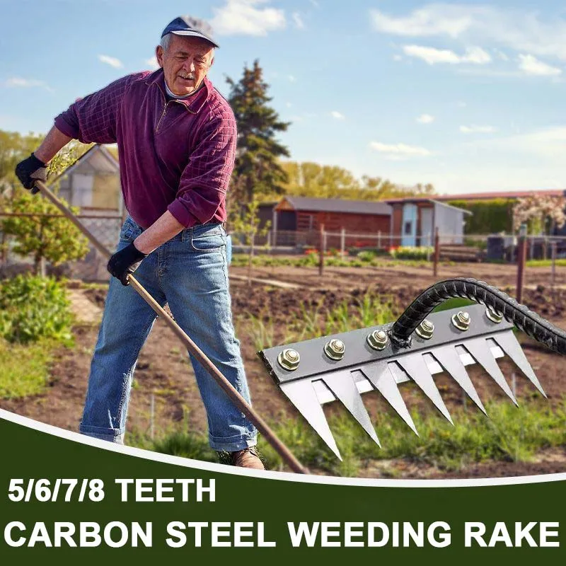 Garden Hand Rake Tool Carbon Steel 5/6/7/8 Teeth for Yard, Farm, Soil & Lawn Care