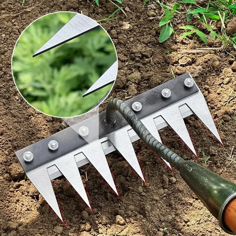 Garden Hand Rake Tool Carbon Steel 5/6/7/8 Teeth for Yard, Farm, Soil & Lawn Care